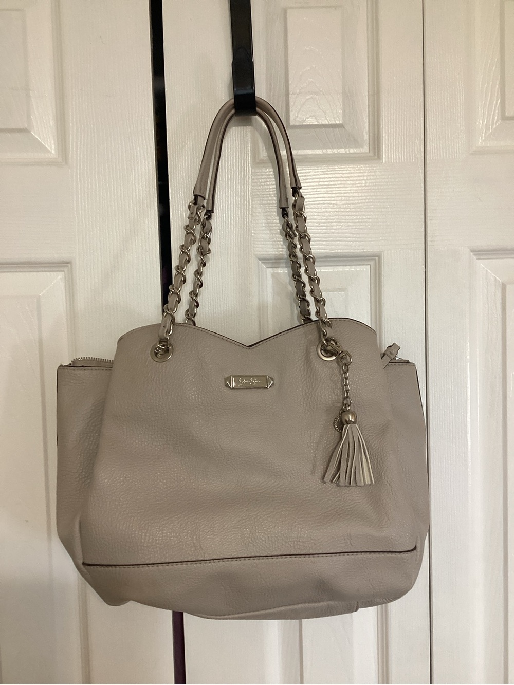 Jessica Simpson Taupe Chain-Handle Shoulder Tote with Tassel